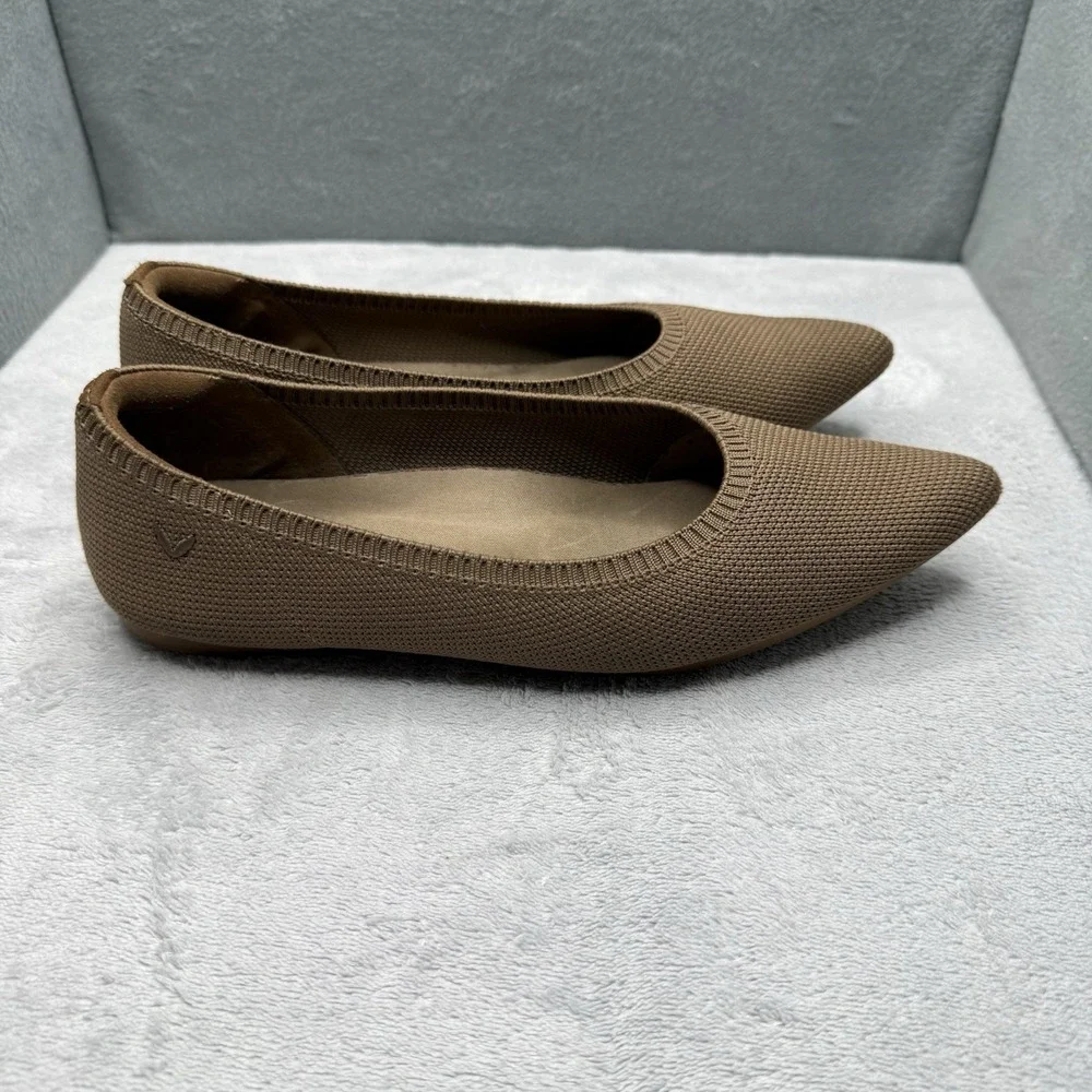 Vivaia Aria Pointed Toe Ballet Flats Brown Knit Water Resistant EU 37 US 7